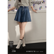 闊色（kuose）復(fù)古牛仔裙褲女2023夏季新款設(shè)計(jì)感卷邊a字五分短褲子 藍(lán)色  26/S