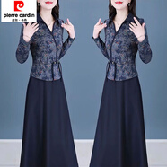 皮爾卡丹（pierre cardin）中年媽m媽時(shí)尚洋氣禮服裙休閑春秋新款假兩件套減齡顯瘦碎花連衣 60966-藍色【連衣裙】 XL 【建議110-125斤】