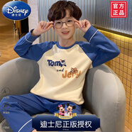 迪士尼（Disney）純棉睡衣春秋男童長袖兒童卡通男孩2025新款青年全棉秋家居服套裝 33253-貓和老鼠 12碼【身高120-130CM 體重45-55