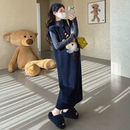 苒祺祺孕婦裝秋冬裝2025新款加厚款針織連衣裙兩件套顯瘦減齡孕婦套裝 藍(lán)色內(nèi)搭+藍(lán)色馬甲裙（套裝） M