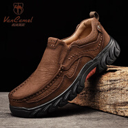 西域駱駝（VANCAMEL）頭層牛皮男鞋秋冬軟底透氣一腳蹬 暗棕 41