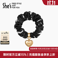 She's茜子發(fā)飾心形發(fā)圈大腸圈頭花頭繩馬尾皮筋綁頭發(fā)繩頭飾生日禮物女 印花黑G1（配件升級(jí)款）