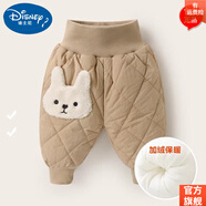 迪士尼（DISNEY）寶寶棉褲加厚冬裝衣服兒童保暖三層夾棉嬰兒高腰護肚男女童褲外穿 深卡其布色 80cm 適合身高65-75