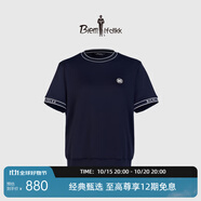 比音勒芬【韓國舒彈面料】夏季女士上衣時尚個性撞色標(biāo)章圓領(lǐng)短袖衛(wèi)衣潮流 25藏青色 L /100