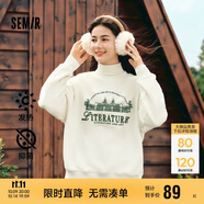 森馬（Semir）[商場同款]女oversize發(fā)熱抗菌2024冬季繡花抓絨上衣101724116004