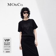 MO&Co.歐根紗立體愛心圓領(lǐng)短袖寬松純棉小白T恤夏上衣上裝基礎(chǔ)黑白 黑色-第1批 M 165
