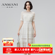 恩曼琳（ANMANI）24夏季新款法式氣質收腰A擺長裙蕾絲連衣裙EANEBA92 米白 S