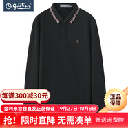 金利來長袖t恤男士春季新款【含羊毛】保暖商務休閑翻領上衣POLO體恤衫 黑色-99 XL