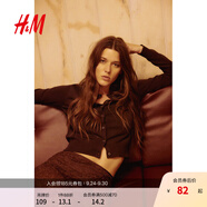 H&M【徐若晗同款】女裝毛針織衫秋慵懶短款打底衫m(xù)iu系薄開(kāi)衫0579541 深棕色 L 170/104