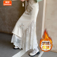 婍妡旗袍內(nèi)搭蕾絲襯裙百搭淑女打底蕾絲松緊復(fù)古旗袍搭配中長款半身裙 白色襯裙 加絨 均碼 (松緊腰88-130斤穿)