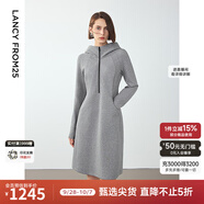 朗姿設(shè)計(jì)感復(fù)古休閑連帽收腰輕運(yùn)動(dòng)衛(wèi)衣連衣裙冬季新款裙子 中灰色 M