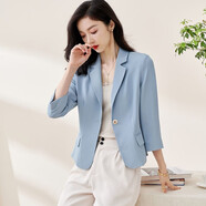 米思陽(yáng)（missshine）新款通勤修身抗皺短款小西裝純色七分袖外套女5Q25BX1030 灰藍色 M