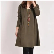 2025秋冬新款韓版寬松加大胖MM大碼女裝爆款寬松顯瘦長(cháng)袖連衣裙子 咖啡色 XL