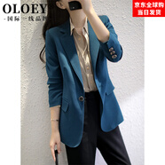 OLOEY國際一線(xiàn)品牌感醋酸西服外套女寬松大碼胖mm氣質(zhì)減齡顯瘦孔雀藍小 孔雀藍 L 105-120斤