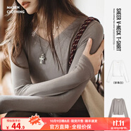 馬登女裝 V領(lǐng)顯鎖骨長袖T恤秋季棉彈針織衫基礎(chǔ)內(nèi)搭親膚打底修身上衣 云霧灰 （買兩件包郵）馬登工裝 M