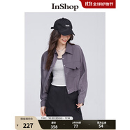 InShop【商場同款】秋裝新款時尚修身細條紋背心女寬松襯衣兩件套 深灰色 均碼