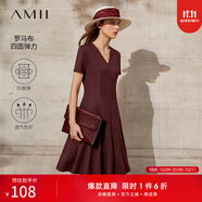 AMII女裝2025法式復(fù)古a字連衣裙女夏季新款赫本風(fēng)顯瘦V領(lǐng)修身 波爾多紅 XS 150/76A