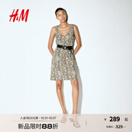 H&M女裝背心式連衣裙2025夏季新款配腰帶修身通勤連身裙1293354 淺米色/蛇紋 S 160/88