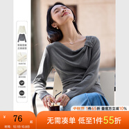 梵希蔓復古設計感打結領(lǐng)長(cháng)袖T恤女2025年春季新款修身顯瘦打底衫 M9888 灰色 M
