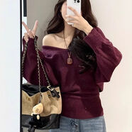 JRET針織衫女2025韓系慵懶風(fēng)V領(lǐng)蝙蝠袖秋冬新款綁帶收腰顯瘦毛衣女 紫紅色 XL 【建議120-130斤以?xún)取?
                                         title=