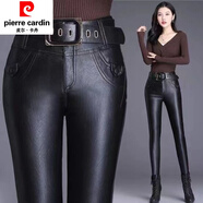 皮爾卡丹（pierre cardin）百搭修身顯瘦大碼靴褲皮褲女高腰秋冬外穿PU皮緊身打底鉛筆褲長(cháng)褲 黑色無(wú)腰帶【加薄絨】 945# S 80-90斤