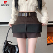 皮爾卡丹（pierre cardin）棕色加厚毛呢半身裙女秋冬高腰a字包臀十三行淺色止步咖色短裙褲 咖色【今年流行/2024新款/高腰/a字澀谷/超低 M