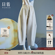 日著趣月光米棉麻吊襠休閑褲2025夏季新款薄拼接寬松顯瘦九分褲女 月光米 XL