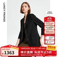 朗姿三醋酸Basic衣櫥白色女士小西裝外套夏新款西服明星同款 黑色2 L