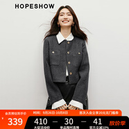 紅袖小香風(fēng)短外套春秋季2025新款女裝正肩圓領(lǐng)輕熟氣質(zhì)甜美百搭短上衣 黑灰090 M