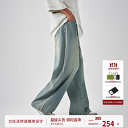 BODYDREAM美式新復(fù)古回潮寬松直筒毛邊牛仔褲男休閑直筒水洗做舊闊腿褲 牛仔藍(lán) 3XL