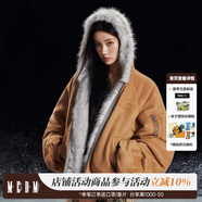MEDM麂皮絨毛毛雙面飛行夾克男冬加厚保暖座山雕cleanfit連帽外套 棕色 M