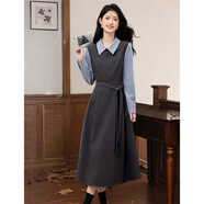 欣妃羽簡(jiǎn)約通勤毛呢連衣裙女25冬季新款優(yōu)雅氣質(zhì)百搭撞色翻領(lǐng)打底裙