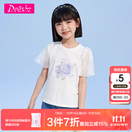 笛莎（DEESHA）童裝女童印花T恤2025夏新款兒童時(shí)尚可愛打底衫短袖T恤女大童上衣 本白 120