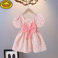 G.DUCKKIDS女童夏裝套裝女寶寶裙子夏季分體衣服一歲女童夏款童裝0-3歲小孩 大結連衣裙粉色 110 建議身高100-105cm年齡4-5