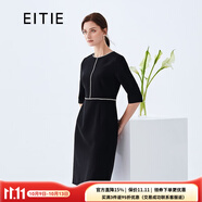 愛(ài)特愛(ài)（EITIE）春秋新款明星同款時(shí)尚通勤五分珠裝飾收腰連衣裙女6107815 黑20 S 155