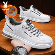 花花公子（PLAYBOY）男鞋子男2025冬季休閑鞋男士潮流板鞋男加絨商務(wù)小白鞋經(jīng)典白色39