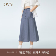 OVV2023春夏新款女裝棉混紡經(jīng)典清爽條紋海軍風(fēng)A字過(guò)膝傘裙 藏青條紋52 XL