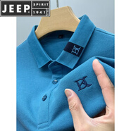 JEEP SPIRIT23夏新款純棉短袖t恤男士翻領(lǐng)休閑polo寬松爸爸短袖上衣潮 藍(lán)色  (短袖款POLO衫) XL 175