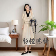 小紅書(shū)爆款法式秋冬季高級感針織套裝裙女新款兩件套V領(lǐng)上衣打底 米白色 【兩件套】 均碼  【參考尺碼表】