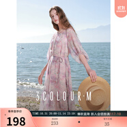 三彩2025秋款碎花雪紡連衣裙圓領(lǐng)七分袖長裙寬松度假浪漫M 煙粉色花卉 L 165/88A