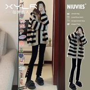 相伊戀人中長(cháng)款針織開(kāi)衫女25年春秋新款寬松條紋外套小個(gè)子外穿慵懶風(fēng)毛衣 黑杏條紋【軟糯面料】 均碼 【適合80-140斤】