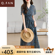 恰凡（QIAFAN）2025夏裝新款V領(lǐng)鏤空后背小心機碎花長(cháng)裙通勤氣質(zhì)優(yōu)雅雪紡連衣裙 藍色蝙蝠袖碎花裙 M