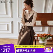 Olrain歐芮兒長袖時尚套裝女春裝寬松氣質(zhì)時髦連衣裙兩件裝 咖色 M