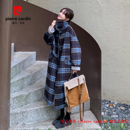 皮爾卡丹（pierre cardin）品牌高檔輕奢兩面穿藍(lán)色格子雙面羊絨大衣女中長款2024秋冬帶圍巾 品牌高端新品-藍(lán)格 兩面穿 M (120斤內(nèi))