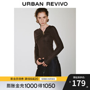 UR【明星同款】2025秋季新款女裝金屬扣扭結(jié)長袖T恤UWG450193 深紅棕 M