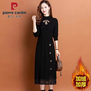 皮爾卡丹2025新款一體絨冬季旗袍小個(gè)子毛衣裙女高端中長(cháng)款加絨加厚連衣裙 黑色 L 100-115