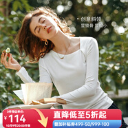 Olrain歐芮兒灰色長(zhǎng)袖T恤女裝秋季通勤斜肩設(shè)計(jì)感打底衫上衣 米白色 L
