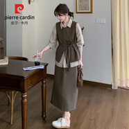 皮爾卡丹黑色松弛感馬甲套裝裙女秋季2025新款氣質(zhì)襯衫半身裙三件套連衣裙 咖色三件套 品質(zhì)升級款 M （105-115斤）