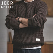 JEEP SPIRIT吉普工裝美式復(fù)古毛衣男秋冬季加厚粗毛線寬松針織衫 咖啡色 XL