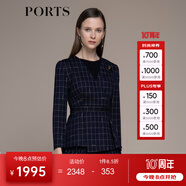 PORTS寶姿秋冬新品女裝收腰優(yōu)雅金絲格紋西裝外套LM9N035LCF055 丈青色格子 M (6)